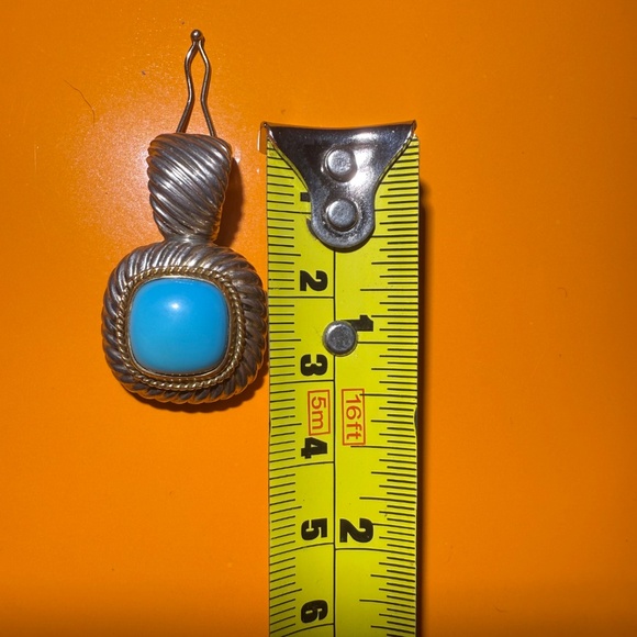 Large Vintage Sterling Silver 18k Gold Turquoise Enhancer Pendant Necklace - Picture 13 of 13